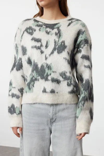 Trendyol Stone Soft Textured Crew Neck Knitwear Sweater