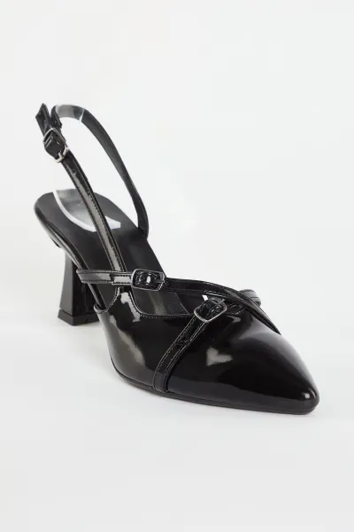Trendyol Black Patent Leather Belt Buckle Detailed Women's High Heel Shoes TAXSS24TO00007
