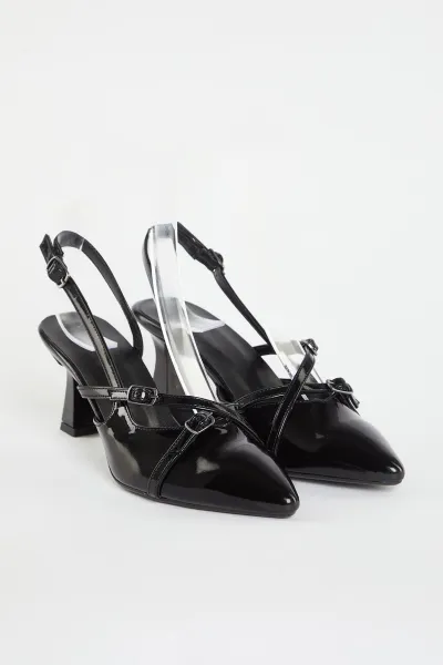 Trendyol Black Patent Leather Belt Buckle Detailed Women's High Heel Shoes TAXSS24TO00007