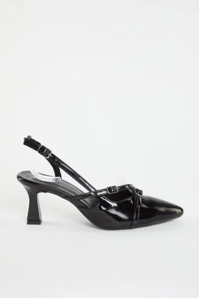 Trendyol Black Patent Leather Belt Buckle Detailed Women's High Heel Shoes TAXSS24TO00007