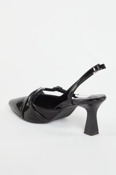 Trendyol Black Patent Leather Belt Buckle Detailed Women's High Heel Shoes TAXSS24TO00007