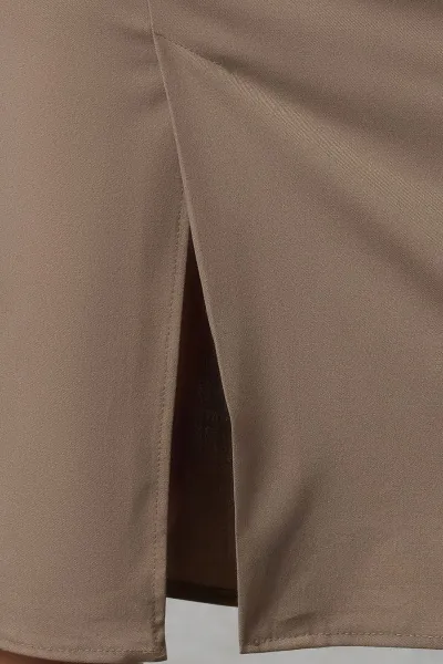 Trendyol Dark Beige Slit Detailed Ederli Fabric Midi Length Woven Skirt