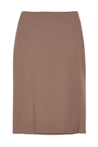 Trendyol Dark Beige Slit Detailed Ederli Fabric Midi Length Woven Skirt