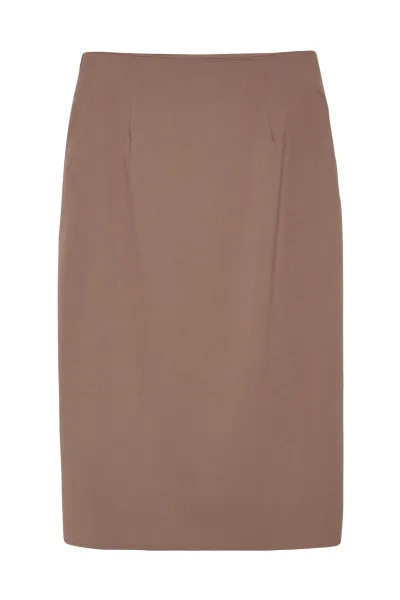 Trendyol Dark Beige Slit Detailed Ederli Fabric Midi Length Woven Skirt