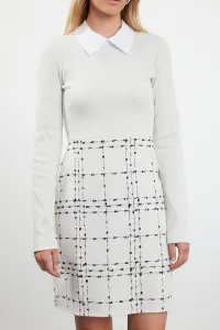 Trendyol Ecru Plaid / Checkered Knit Detailed Mini Woven Dress