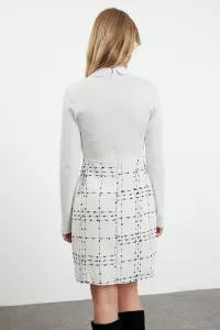 Trendyol Ecru Plaid / Checkered Knit Detailed Mini Woven Dress