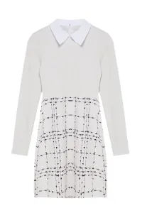 Trendyol Ecru Plaid / Checkered Knit Detailed Mini Woven Dress