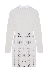 Trendyol Ecru Plaid / Checkered Knit Detailed Mini Woven Dress