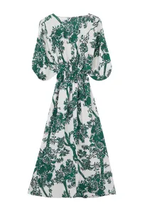 Trendyol Green Floral A-Line Double-Breasted Midi Woven Dress