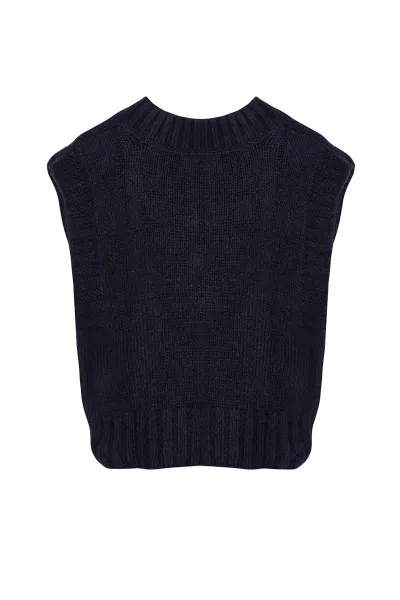 Trendyol Navy Blue Crop Soft Texture Knit Sweater