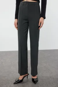 Trendyol Anthracite Ribbed Detailed Straight Cut Woven Fabric Trousers