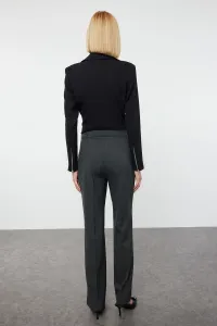 Trendyol Anthracite Ribbed Detailed Straight Cut Woven Fabric Trousers