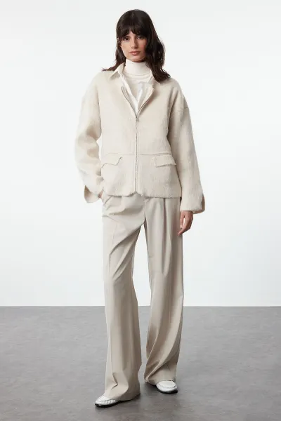 Trendyol Stone Soft Textured Coat Knitwear Cardigan