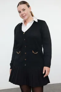 Trendyol Curve Black Chain Detailed Pocket V-Neck Knitwear Cardigan