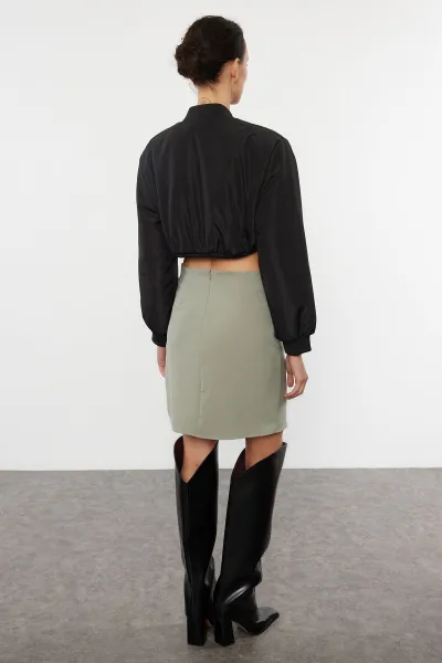 Trendyol Khaki Ruffle Detailed Double Breasted Mini Woven Skirt