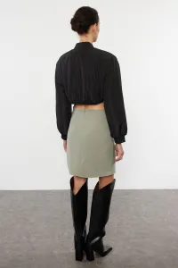 Trendyol Khaki Ruffle Detailed Double Breasted Mini Woven Skirt