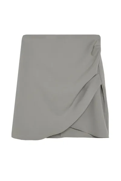 Trendyol Khaki Ruffle Detailed Double Breasted Mini Woven Skirt