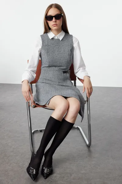 Trendyol Light Gray A-Line Skirt Asymmetric Mini Woven Dress