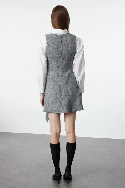 Trendyol Light Gray A-Line Skirt Asymmetric Mini Woven Dress