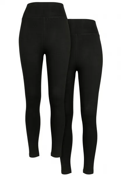 Women's high-waisted jersey leggings 2-pack black+black