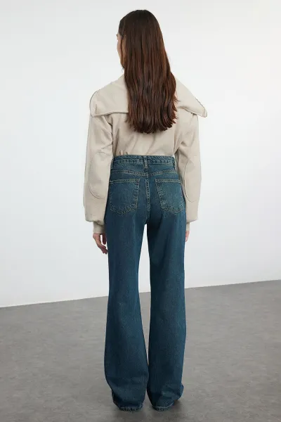 Trendyol Navy Blue High Waist Wide Leg Jeans