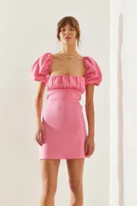 Bianco Lucci Women's Drape Collar Back Tie Detail Watermelon Sleeve Mini Dress