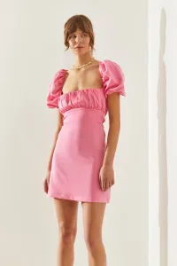 Bianco Lucci Women's Drape Collar Back Tie Detail Watermelon Sleeve Mini Dress
