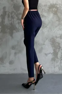 67537 Dewberry Skinny Leg Belted Women Trousers-NAVY