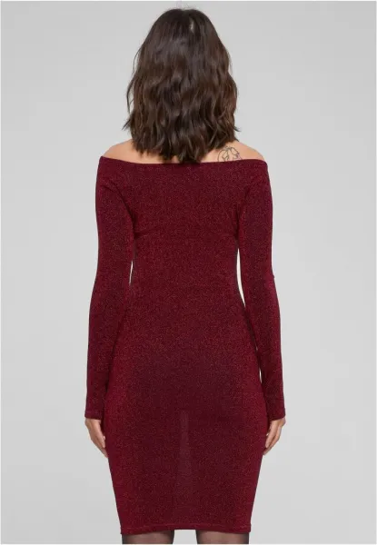 Women's glittering dress with long sleeves burgundy