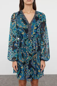 Trendyol Green Floral Patterned Waist Opening Gipel Lined Mini Woven Dress