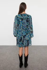 Trendyol Green Floral Patterned Waist Opening Gipel Lined Mini Woven Dress