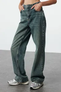 Trendyol Dark Blue Faded Effect Vintage High Waist Wide Leg Jeans