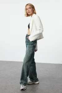 Trendyol Dark Blue Faded Effect Vintage High Waist Wide Leg Jeans