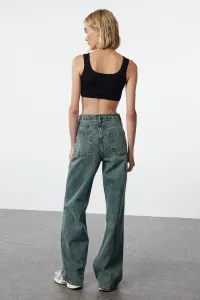 Trendyol Dark Blue Faded Effect Vintage High Waist Wide Leg Jeans
