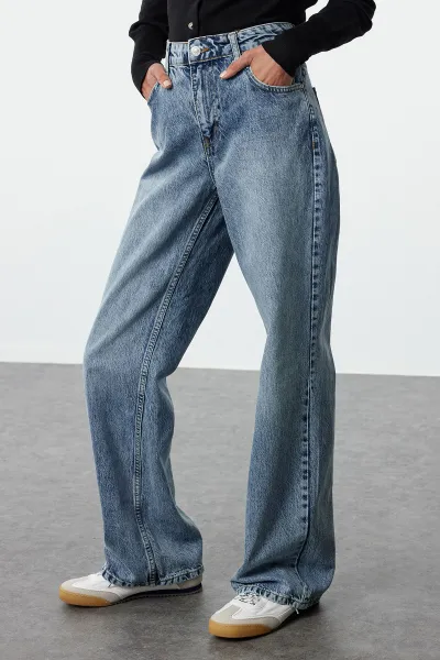 Trendyol Blue Premium More Sustainable Normal Waist Wide Leg Jeans