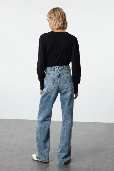 Trendyol Blue Premium More Sustainable Normal Waist Wide Leg Jeans