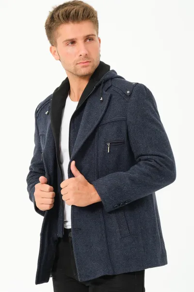 K7532 DEWBERRY MEN'S COAT-DIAGONAL NAVY BLUE