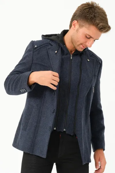 K7532 DEWBERRY MEN'S COAT-DIAGONAL NAVY BLUE