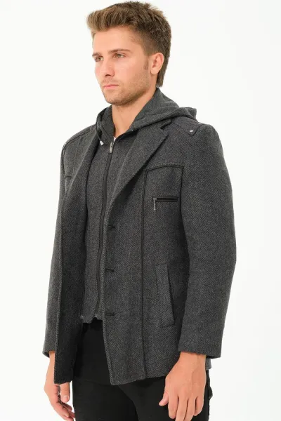 K7532 DEWBERRY MEN'S COAT-DIAGONAL ANTHRACITE