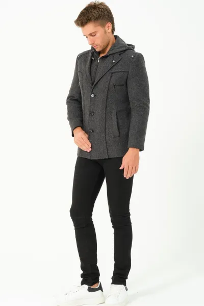 K7532 DEWBERRY MEN'S COAT-DIAGONAL ANTHRACITE