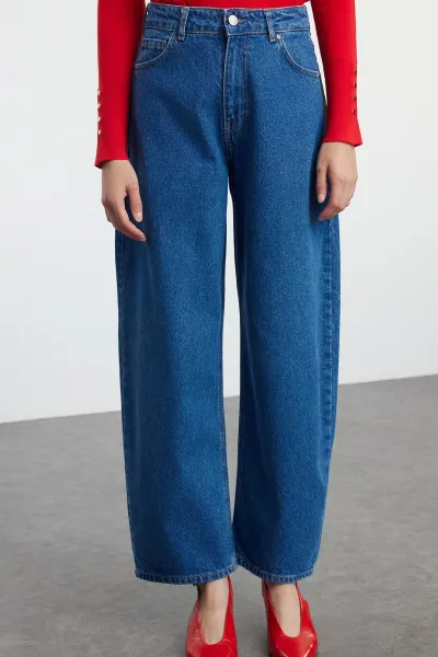 Trendyol Blue High Waist Barrel Baggy Fit Jeans