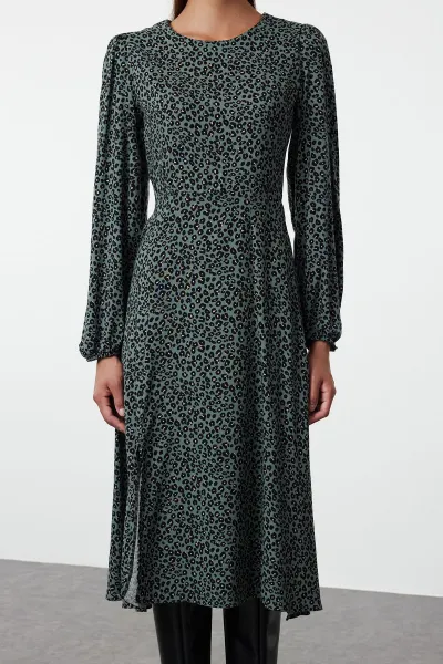 Trendyol Khaki Animal Midi Woven Dress