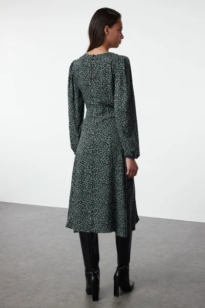 Trendyol Khaki Animal Midi Woven Dress