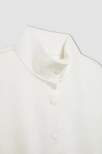 DEFACTO Girl Oversize Wide Pattern Polo Collar Buttoned Sweatshirt