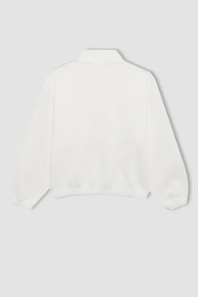 DEFACTO Girl Oversize Wide Pattern Polo Collar Buttoned Sweatshirt