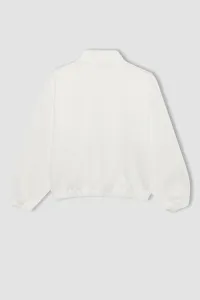DEFACTO Girl Oversize Wide Pattern Polo Collar Buttoned Sweatshirt