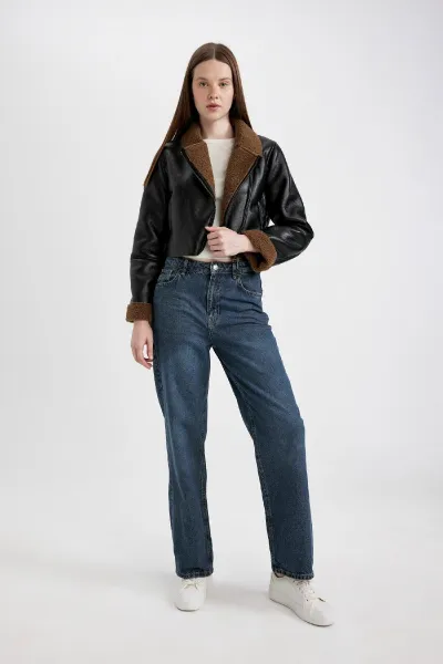 DEFACTO Regular Fit Polo Collar Faux Für Lined Coat