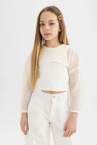 DEFACTO Girl's Relax Fit Crew Neck Ribbed Long Sleeve T-Shirt