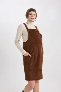 DEFACTO Regular Fit Velvet Mini Maternity Overall Dress
