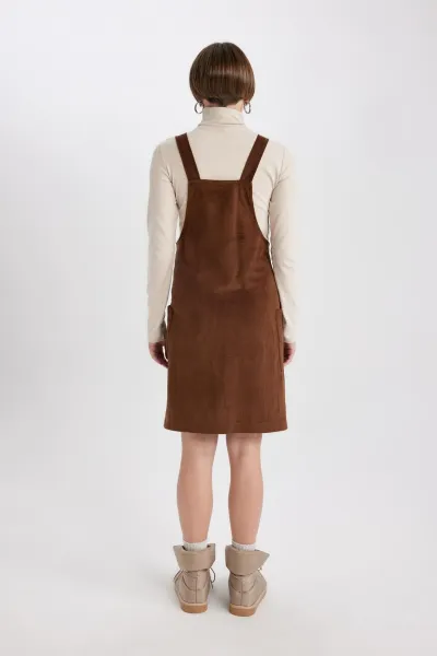 DEFACTO Regular Fit Velvet Mini Maternity Overall Dress